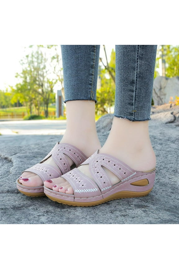 Womens Sandals Wedge Comfortable: Orthopedic Wedge Sandalias Women - Slip on Platform Sandals Pink 11(46)