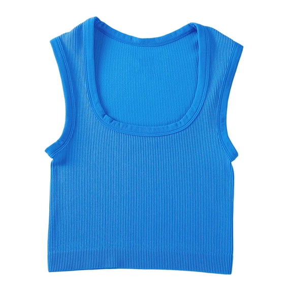 Miluxas Womens Seamless Ribbed Crop Tank Tops Casual Square Neck Going Out Tops Solid Basic Tank Workout Tops Blue