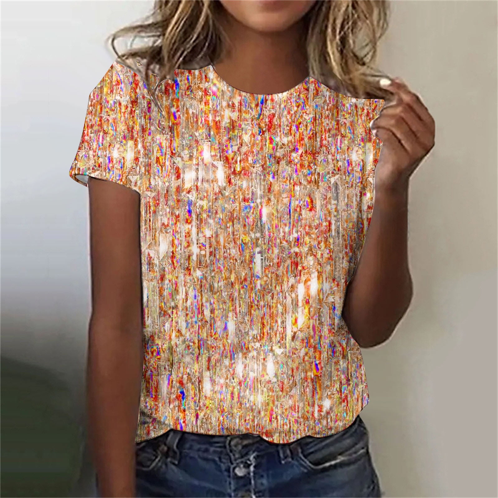 Miluxas Womens Sequin Tops Short Sleeve Shimmer Glitter Tops