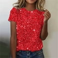 thumbnail image 1 of Miluxas Womens Sequin Tops Short Sleeve Shimmer Glitter Tops Sparkly Shirt Concert Disco Party Tee Red 12(XXL), 1 of 4