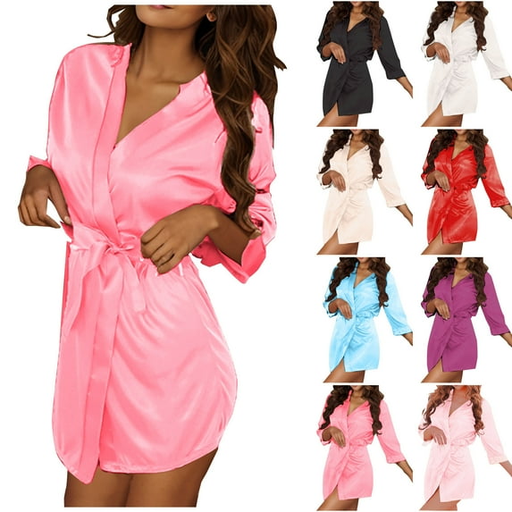 Miluxas Womens Silk Robe Short Satin Kimono Robe Half Sleeve Bathrobe Bridesmaid Wedding Party Dressing Gown White Free Size