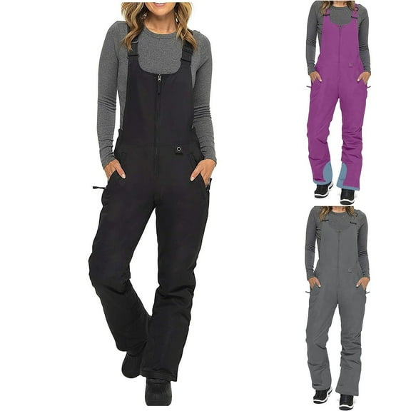 Miluxas Womens Ski Snow Bibs Pants Winter Insulated Snowboard Overalls Outdoor Adjustable Jumpsuits Purple XL(XL)