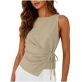 thumbnail image 1 of Miluxas Womens Sleeveless Tank Tops Crewneck Tie Waist Ruched Y2K Style Shirts Casual Fitted Blouse for Daily Summer Beach Vacaction Outfits Khaki, 1 of 8