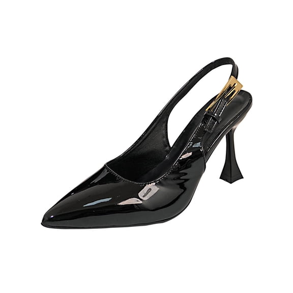 Miluxas Womens Slingback Kitten Heels Buckle Closed Pointed Toe Slip on Work Pumps Fashion Dress Shoes Black 9(42)