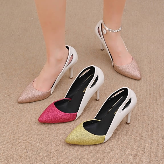 Miluxas Womens Slingback Mid Stiletto Heel Pointed Toe Pumps Glitter Dress Buckle Ankle Strap Prom Heels Pink 9(42)