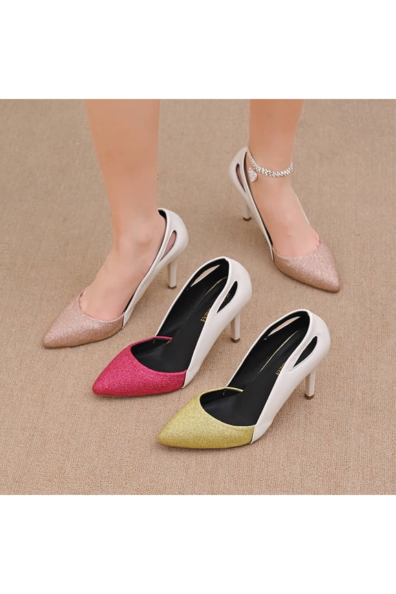 Womens Slingback Mid Stiletto Heel Pointed Toe Pumps Glitter Dress Buckle Ankle Strap Prom Heels Pink 9(42)