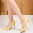 thumbnail image 1 of Miluxas Womens Slip On Pointed Toe Leather Dress Heels Bridal Stiletto High Heel Pumps Shoes Beige 6.5(38), 1 of 4