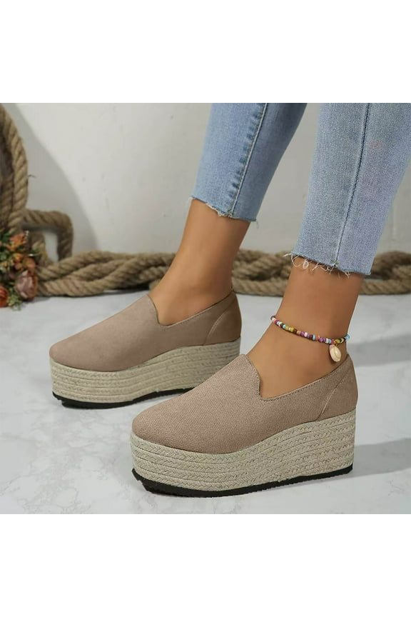 Womens Slip on Loafers Comfortable Thick Soft Platform Shoes Business Casual Walking Shoes Khaki 8(39)