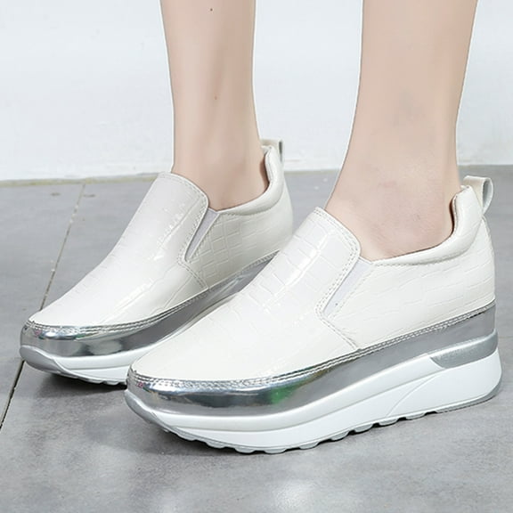Miluxas Womens Slip on Loafers Comfortable Thick Soft Platform Sneakers Arch Support Casual Platform Shoes White 7(37)