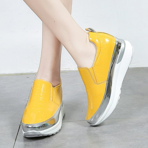 Miluxas Womens Slip on Loafers Comfortable Thick Soft Platform Sneakers Arch Support Casual Platform Shoes Clearance Yellow 10(42)