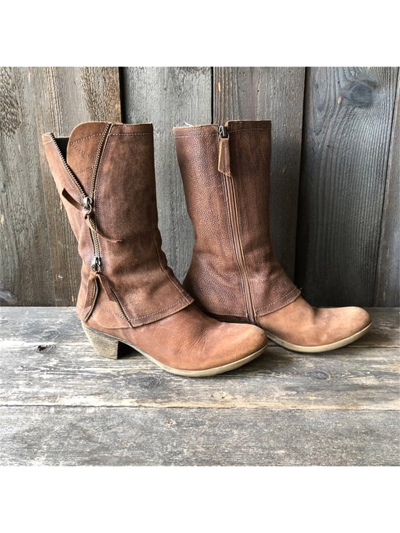 Womens Snip Toe Western Cowboy Boots Ankle Low Heel Brown 9.5(43)