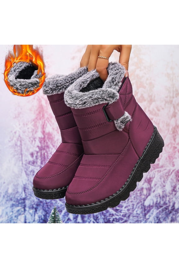 Womens Snow Boots Waterproof Leather Winter Warm Boots for Women Comfortable Platform Fashion Ankle Booties Wine 9(42)