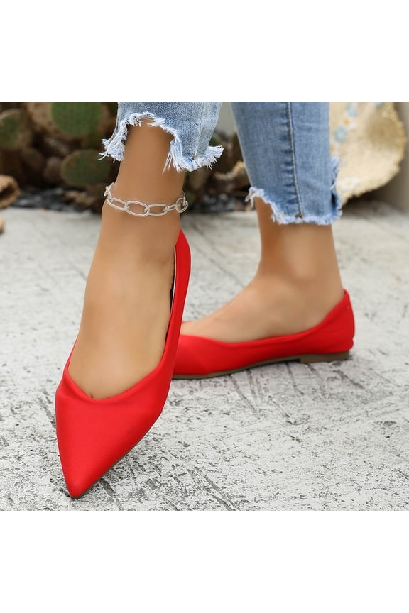Womens Solid Color Pointed Toe Casual Shoes Shallow Flat Shoes Lace Shoes Women Red 6.5(38)