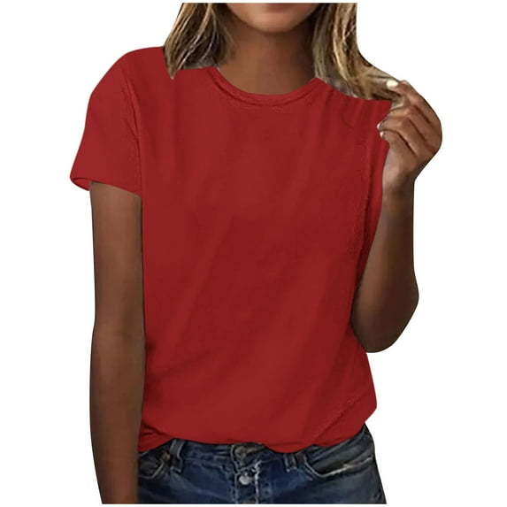 Miluxas Womens Solid T-Shirt Casual Basic Short Sleeve Crew Neck Tops Red S(S)