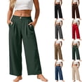 thumbnail image 1 of Miluxas Womens Solid Wide Leg Ankle Pants Elastic High Waisted Straight Leg Cropped Pants with Pockets Work office Dressy Trousers Streetwear Red, 1 of 9