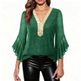 thumbnail image 1 of Miluxas Womens Sparkly Tops Ruffle 3/4 Sleeve Contrast Color V Neck Glitter Blouses Cocktail Party Evening Dressy Shirts Green L(L), 1 of 9