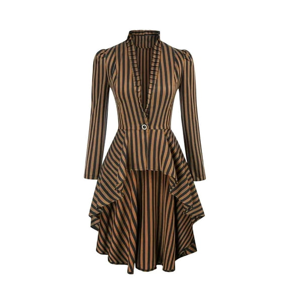 Miluxas Womens Steampunk Jacket Gothic Victorian Coat Long Sleeve Vintage Gothic Tailcoat Coffee L(L)