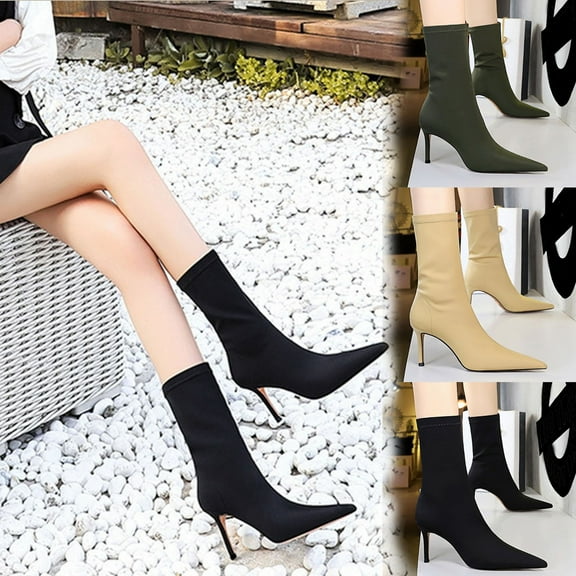 Miluxas Womens Stiletto Booties Pointed Toe High Heel Stretch Ankle Boots Green 9(42)