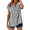 thumbnail image 1 of Miluxas Womens Striped Button Down Shirts Classic Short Sleeve Stylish Collared office Work Blouses Tops Black L(L), 1 of 7