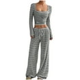 thumbnail image 1 of Miluxas Womens Striped Pajama Sets Long Sleeve Crewneck Top and Pants 2 Piece Outfits Lounge Sets Black L(L), 1 of 7