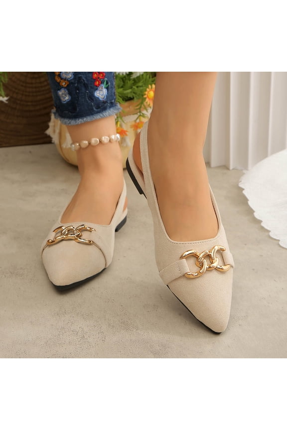 Womens Suede Closed Pointed Toe Elegant Mules Adjustable Ankle Buckle Slingback Dress Flats Slip On Low Heel Wedding Party Sandals Beige 8.5(41)