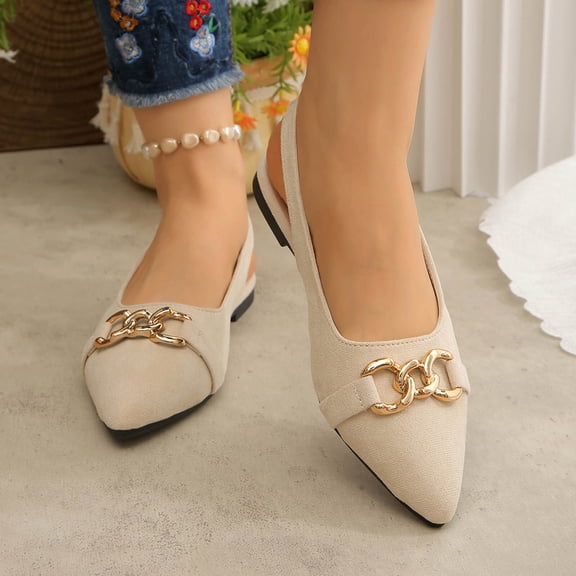 Miluxas Womens Suede Closed Pointed Toe Elegant Mules Adjustable Ankle Buckle Slingback Dress Flats Slip On Low Heel Wedding Party Sandals Beige 9(42)