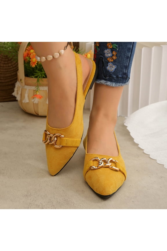 Womens Suede Closed Pointed Toe Elegant Mules Adjustable Ankle Buckle Slingback Dress Flats Slip On Low Heel Wedding Party Sandals Yellow 8.5(41)