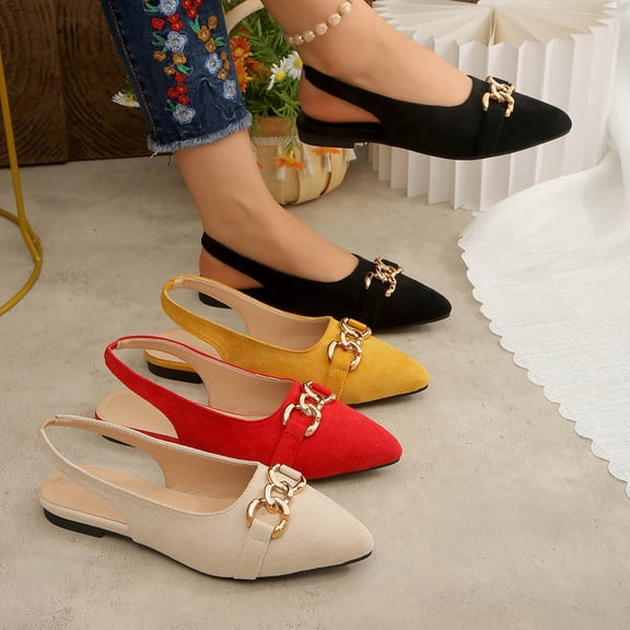 Miluxas Womens Suede Closed Pointed Toe Elegant Mules Adjustable Ankle Buckle Slingback Dress Flats Slip On Low Heel Wedding Party Sandals Yellow 9.5(43)