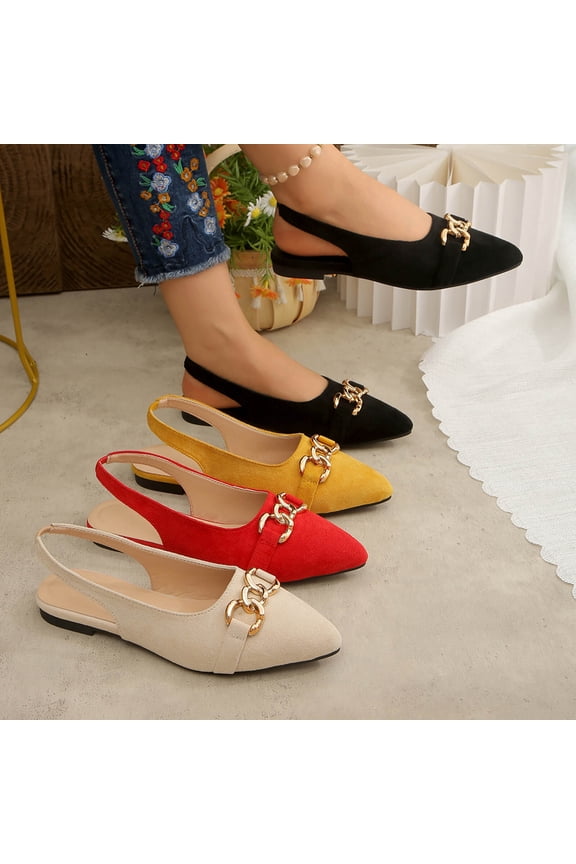 Womens Suede Closed Pointed Toe Elegant Mules Adjustable Ankle Buckle Slingback Dress Flats Slip On Low Heel Wedding Party Sandals Yellow 9.5(43)