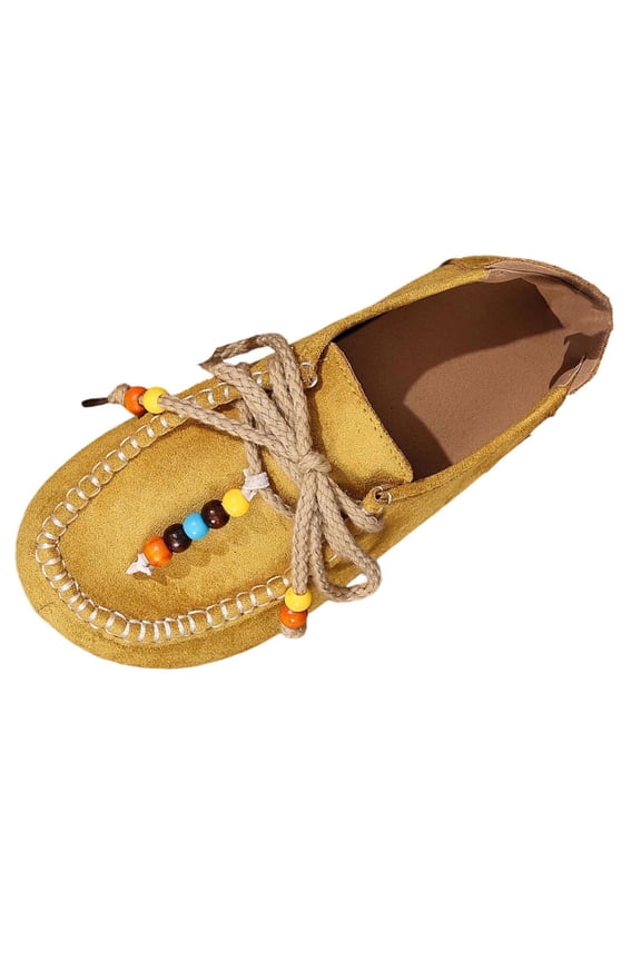 Womens Suede Flat Shoes Lace up Non-Slip Platform Loafers for Women Stylish Oxford Casual Shoes for Women Yellow 9(42)