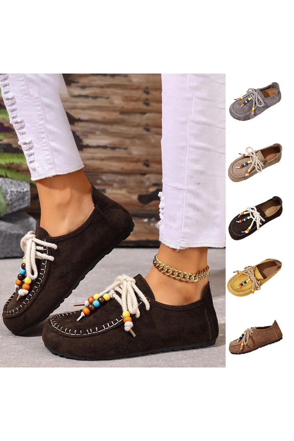 Womens Suede Flat Shoes Lace up Non-Slip Platform Loafers for Women Stylish Oxford Casual Shoes for Women Yellow 9.5(43)