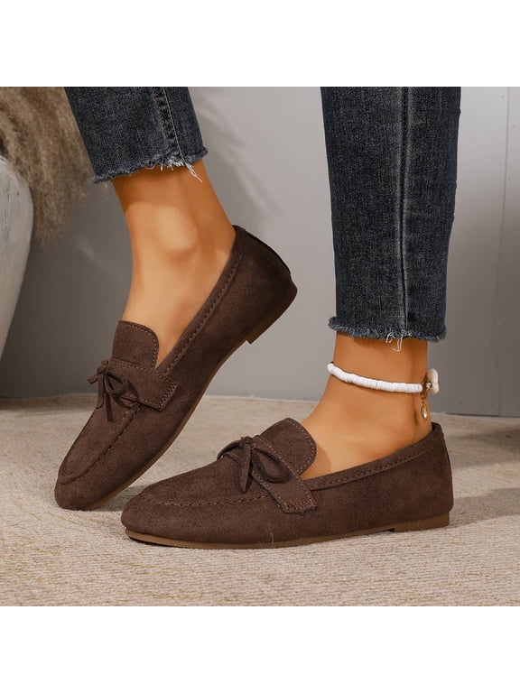 Womens Suede Loafers,Walking Flats Shoes for Women,Slip on Ballet Flats Casual Shoes Brown 7(39)