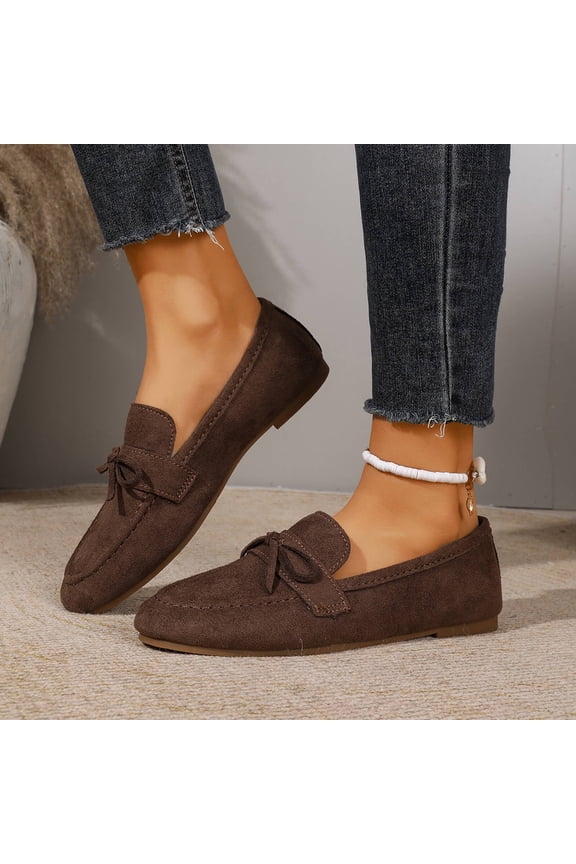 Womens Suede Loafers,Walking Flats Shoes for Women,Slip on Ballet Flats Casual Shoes Brown 8.5(41)