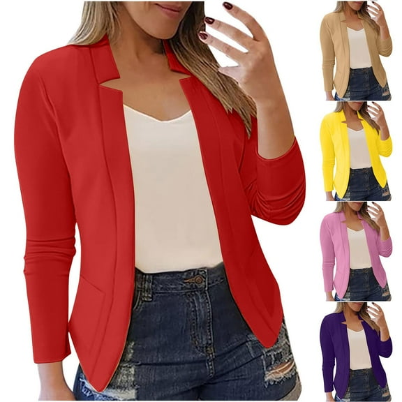 Miluxas Womens Suit Jacket Women's Open Front office Work Business Casual Lightweight Summer Crop Suit Blazer Yellow 10(XL)