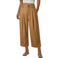 thumbnail image 1 of Miluxas Womens Summer Business Casual Cropped Pants High Waisted Wide Leg Stretchy Straight Trousers with Pockets Casual Going Out Pants Khaki, 1 of 5