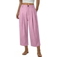thumbnail image 1 of Miluxas Womens Summer Business Casual Cropped Pants High Waisted Wide Leg Stretchy Straight Trousers with Pockets Casual Going Out Pants Pink, 1 of 5