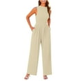 thumbnail image 1 of Miluxas Womens Summer Jumpsuits Dressy Casual One Piece Outfits Sleeveless Crew Neck Wide Leg Pants Rompers with Pockets Beige 10(XL), 1 of 9