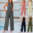 thumbnail image 1 of Miluxas Womens Summer Jumpsuits Dressy Casual One Piece Outfits Sleeveless Crew Neck Wide Leg Pants Rompers with Pockets Pink 10(XL), 1 of 9