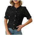 thumbnail image 1 of Miluxas Womens Summer Lace Tops Short Puff Sleeve Casual Dressy Blouses Eyelet Crew Neck Button Down Shirts Black L(L), 1 of 7