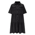 thumbnail image 1 of Miluxas Womens Summer Midi Denim Dress Short Sleeve Button Down Jean Shirt Dresses Casual Knee Length Tiered Cowboy Sundress Black S(S), 1 of 9