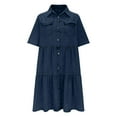 thumbnail image 1 of Miluxas Womens Summer Midi Denim Dress Short Sleeve Button Down Jean Shirt Dresses Casual Knee Length Tiered Cowboy Sundress Dark Blue M(M), 1 of 9
