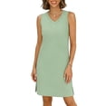 thumbnail image 1 of Miluxas Womens Summer V Neck Sleeveless T-Shirt Mini Dress Casual Solid Color Side Slit Loose Fit Tank Dress Green, 1 of 5