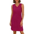 thumbnail image 1 of Miluxas Womens Summer V Neck Sleeveless T-Shirt Mini Dress Casual Solid Color Side Slit Loose Fit Tank Dress Hot Pink, 1 of 5