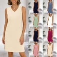 thumbnail image 1 of Miluxas Womens Summer V Neck Sleeveless T-Shirt Mini Dress Casual Solid Color Side Slit Loose Fit Tank Dress White, 1 of 5