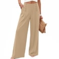 thumbnail image 1 of Miluxas Womens Summer Wide Leg Dressy Pants Business Casual Flowy Work Palazzo Pants Button Decor High Waisted Slacks Trousers Khaki, 1 of 5