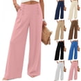 thumbnail image 1 of Miluxas Womens Summer Wide Leg Dressy Pants Business Casual Flowy Work Palazzo Pants Button Decor High Waisted Slacks Trousers White, 1 of 6