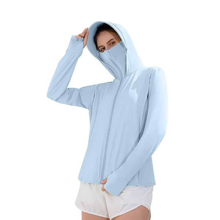 Miluxas Womens Sun Protection Jacket Clearance Lightweight Zip up Outdoor Running Hiking Hoodie with Face Mask Blue 10 XL