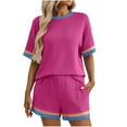thumbnail image 1 of Miluxas Womens Sweater Set 2 Piece Outfits Oversized Short Sleeve Round Neck Knit Tops High Waisted Shorts Lounge Sets Hot Pink S(S), 1 of 8