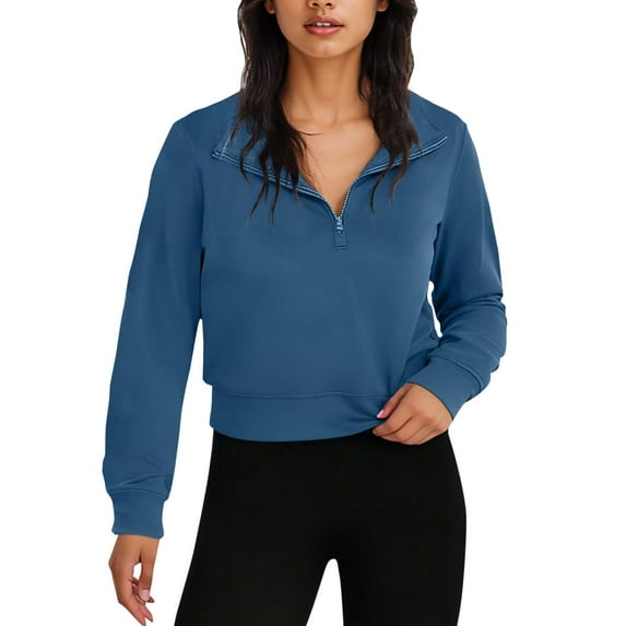 Miluxas Womens Sweatshirt Lightweight Lapel Sweatshirts for Women Half Zip Pullover Fall Clothes for Women Navy XL(XL)