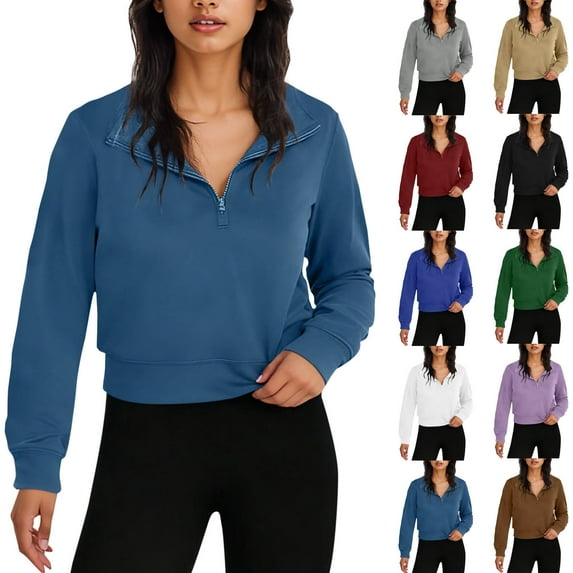 Miluxas Womens Sweatshirt Lightweight Lapel Sweatshirts for Women Half Zip Pullover Fall Clothes for Women White XL(XL)